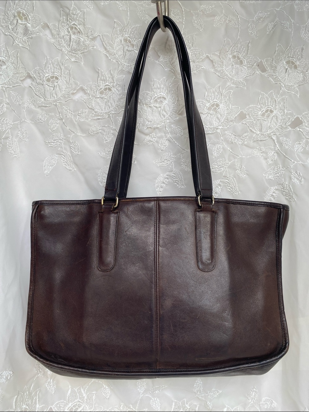 Vintage Coach Women's Dark Brown Leather Tote with Double Shoulder Straps